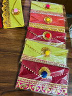 Jute Pom Pom Envelope Clutch: Wedding Sangeet Favor.