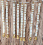 Mogra Bell Garland: White & Gold Artificial Flower String (Pack of 8)