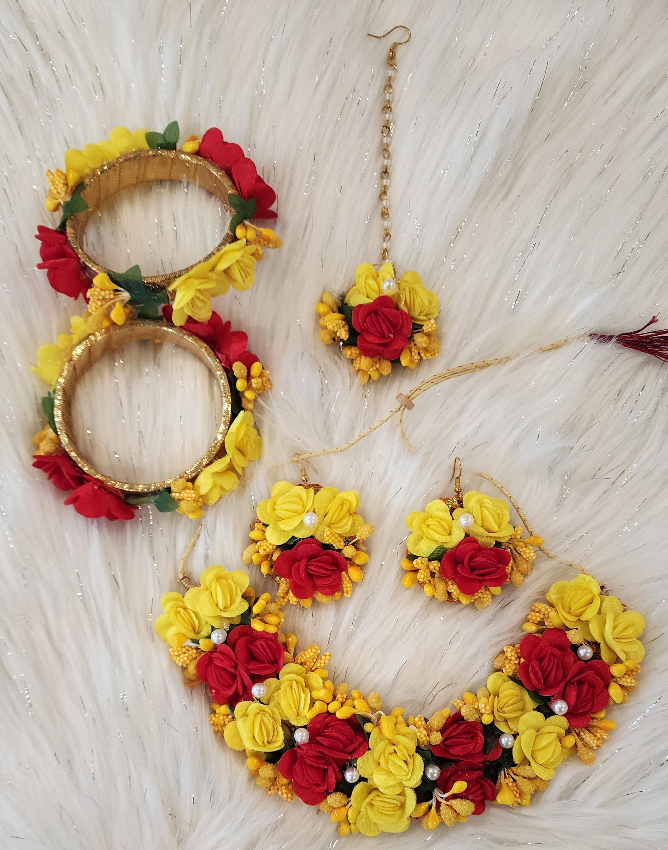 Handmade Floral Jewelry Set: Haldi Mehandi Indian Wedding