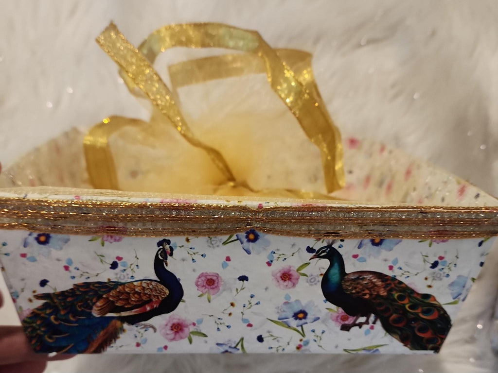Handmade Wedding Gift Box: Decorative Keepsake Basket, Peacock Design