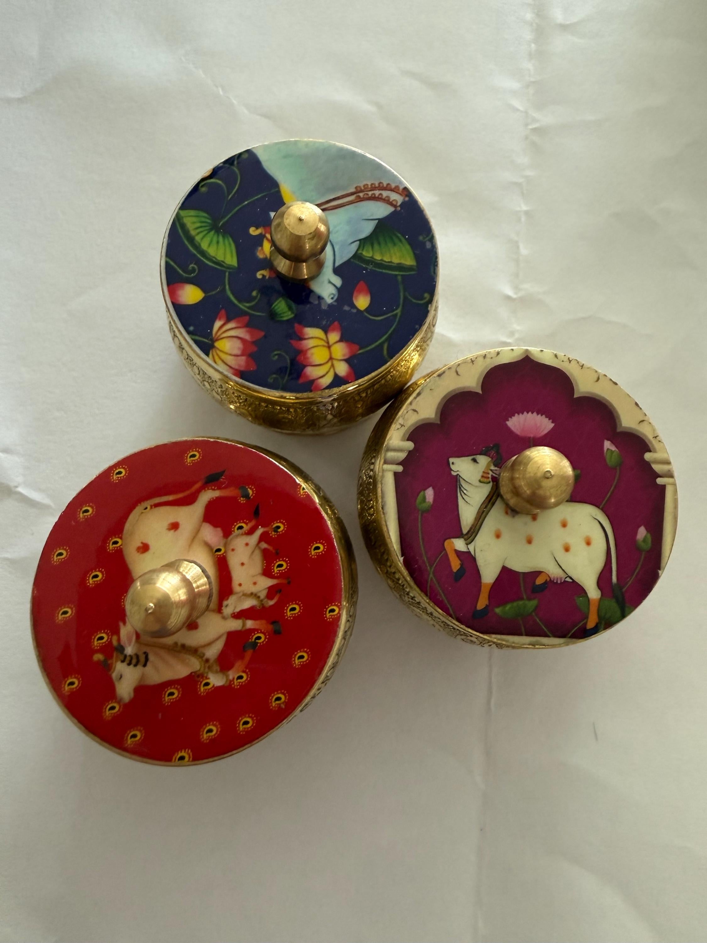 Brass Pichwai Haldi Kumkum Holder: Handcrafted Wedding Favor