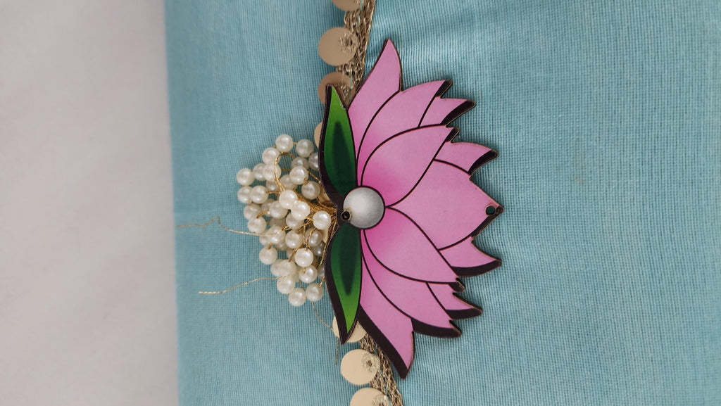 Handcrafted Clutch Purse: Indian Wedding Favor Bag with Lotus & Pearl