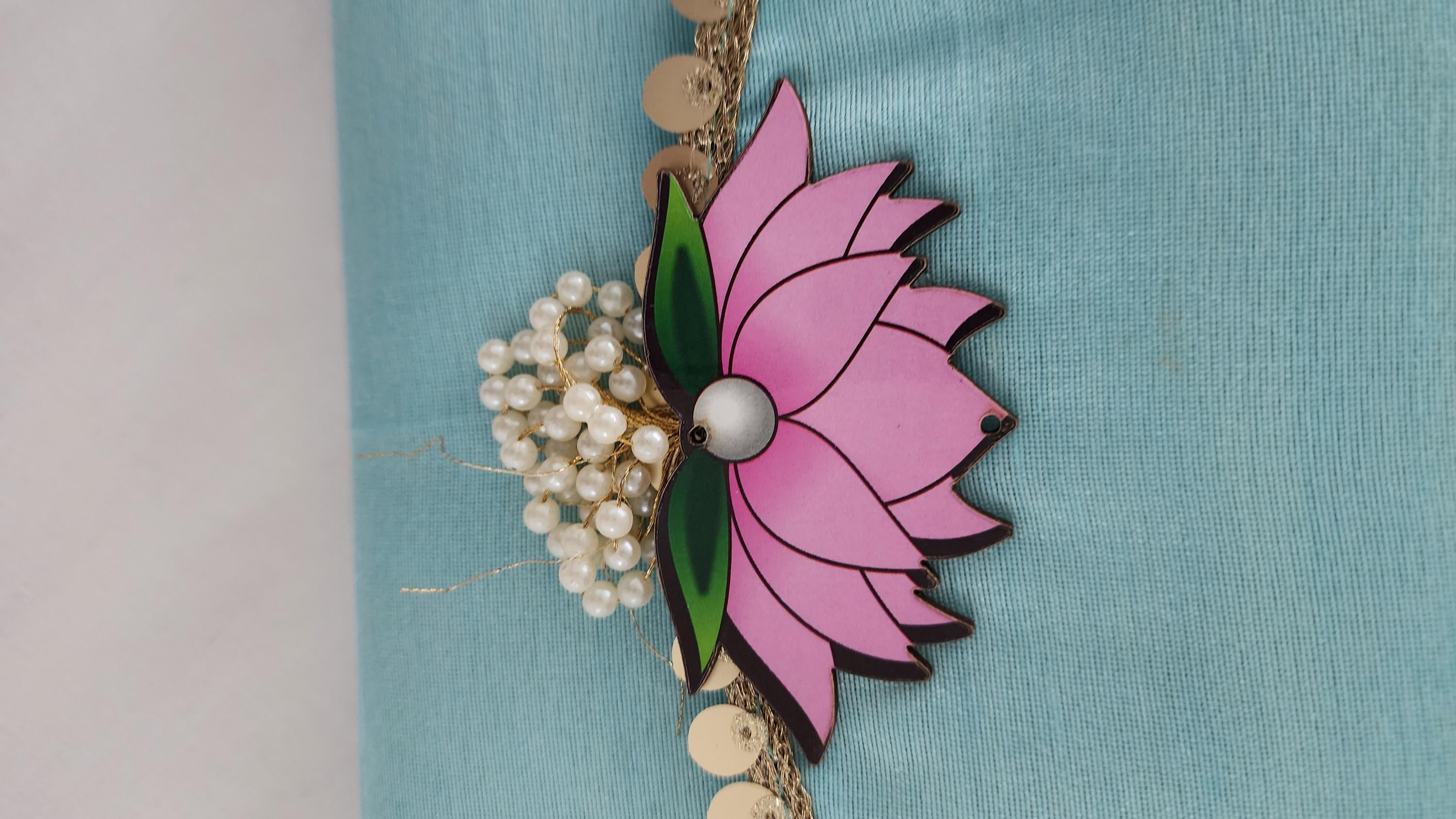 Handcrafted Clutch Purse: Indian Wedding Favor Bag with Lotus & Pearl