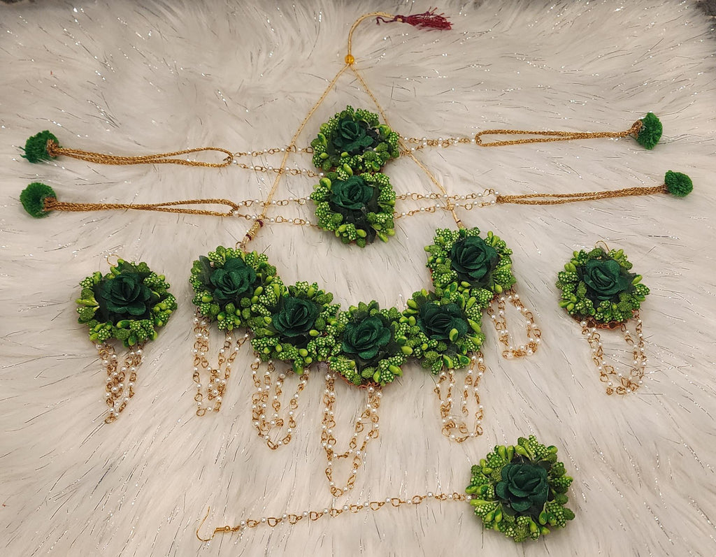 Floral Haldi Mehandi Jewelry Set: Indian Wedding Sangeet Accessories