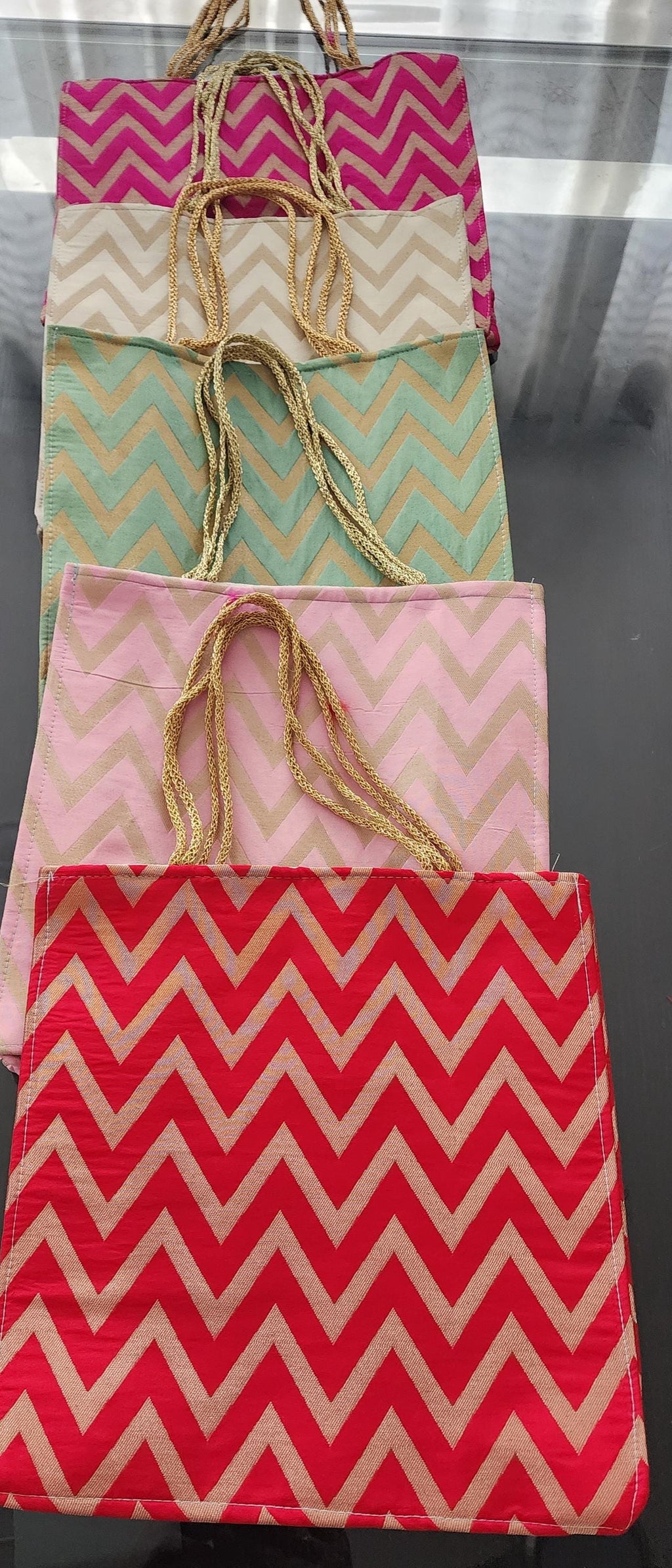 Zig Zag Silk Favor Bag: Gota Trim, Indian Wedding Return Gift