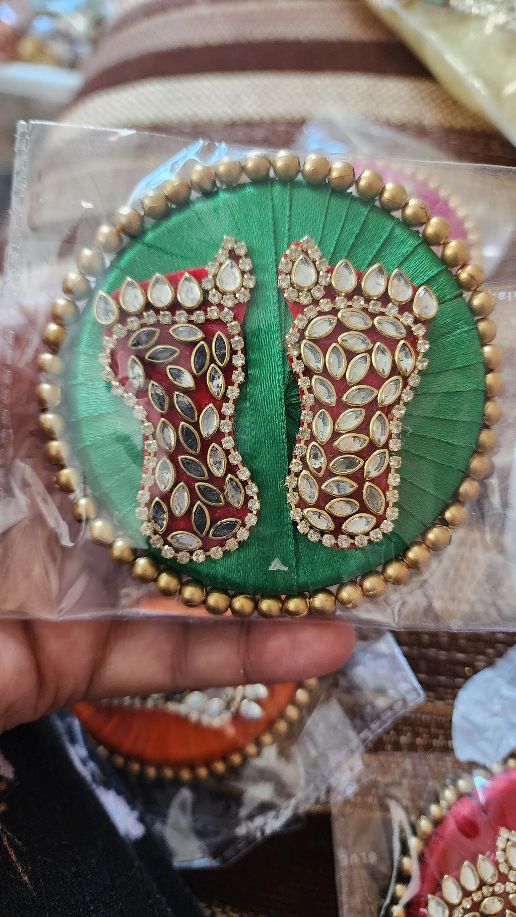 Kundan Handmade Lakshmi Paduka: Diwali Pooja Decor - 3 Inch.