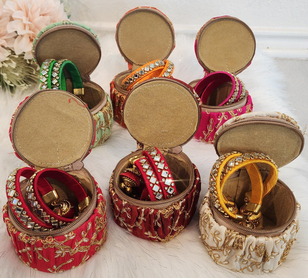 Embroidered Matki Bangle Box: Indian Jewelry Organizer, Wedding Favor.