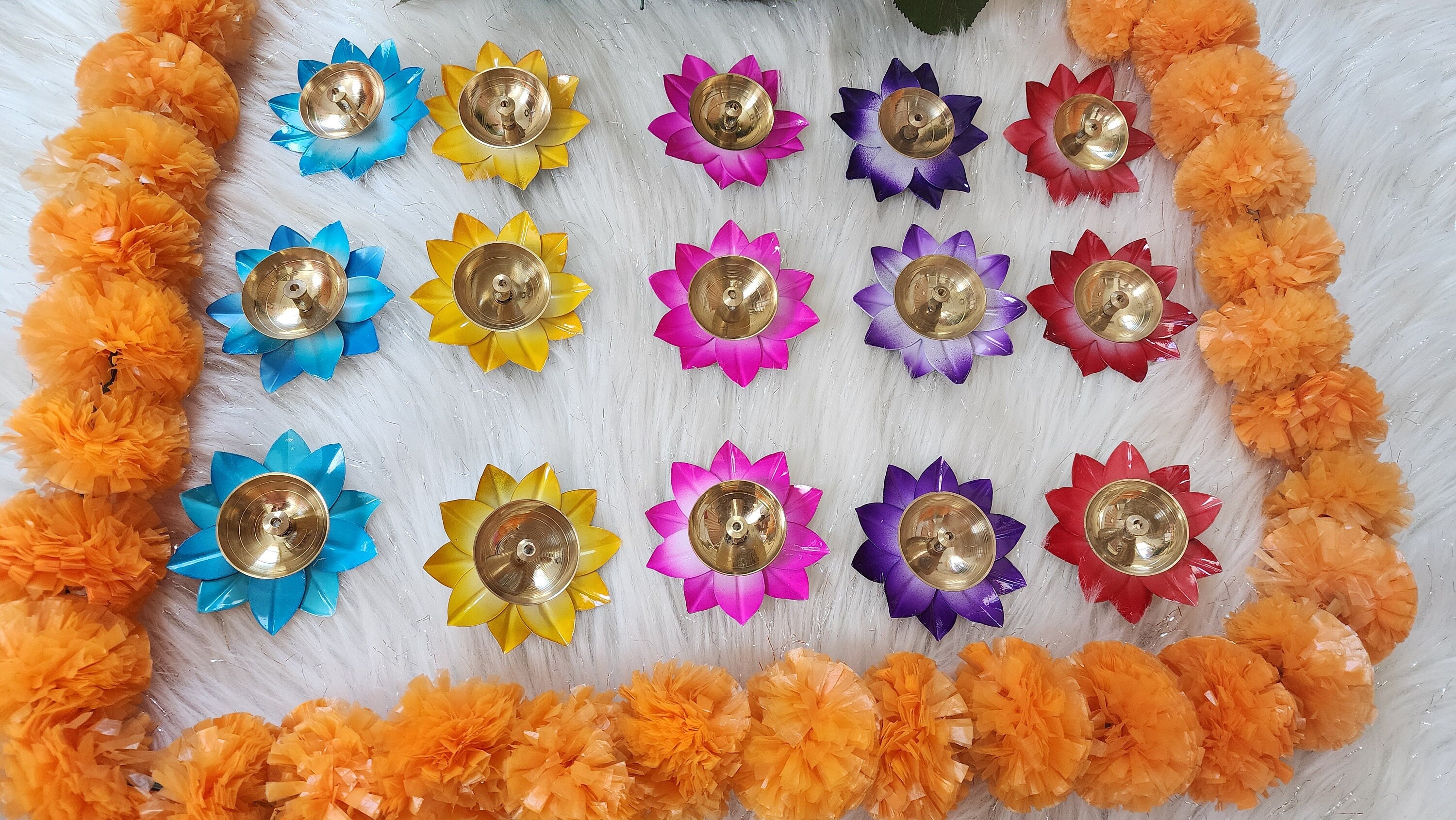 Lotus Design Akhand Diya: Multicolor Diwali Puja Decoration.