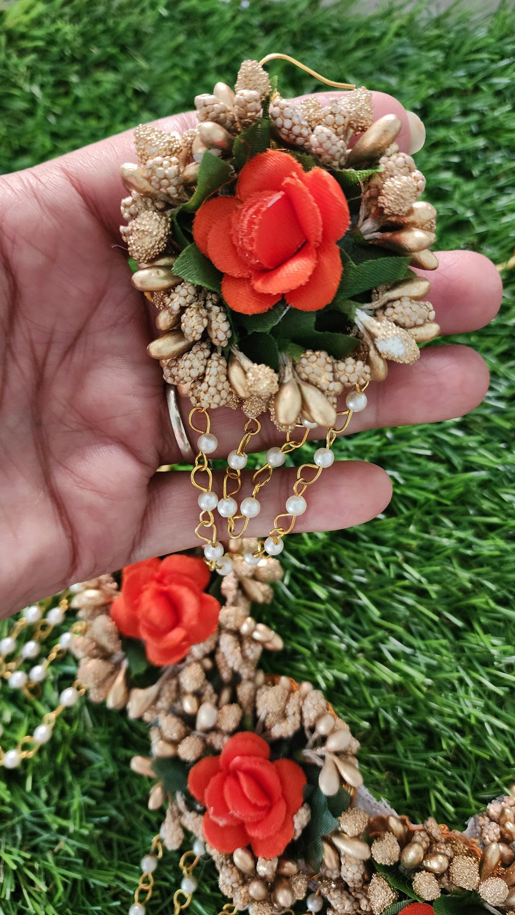 Floral Haldi Mehandi Jewelry Set, Indian Wedding, Sangeet.