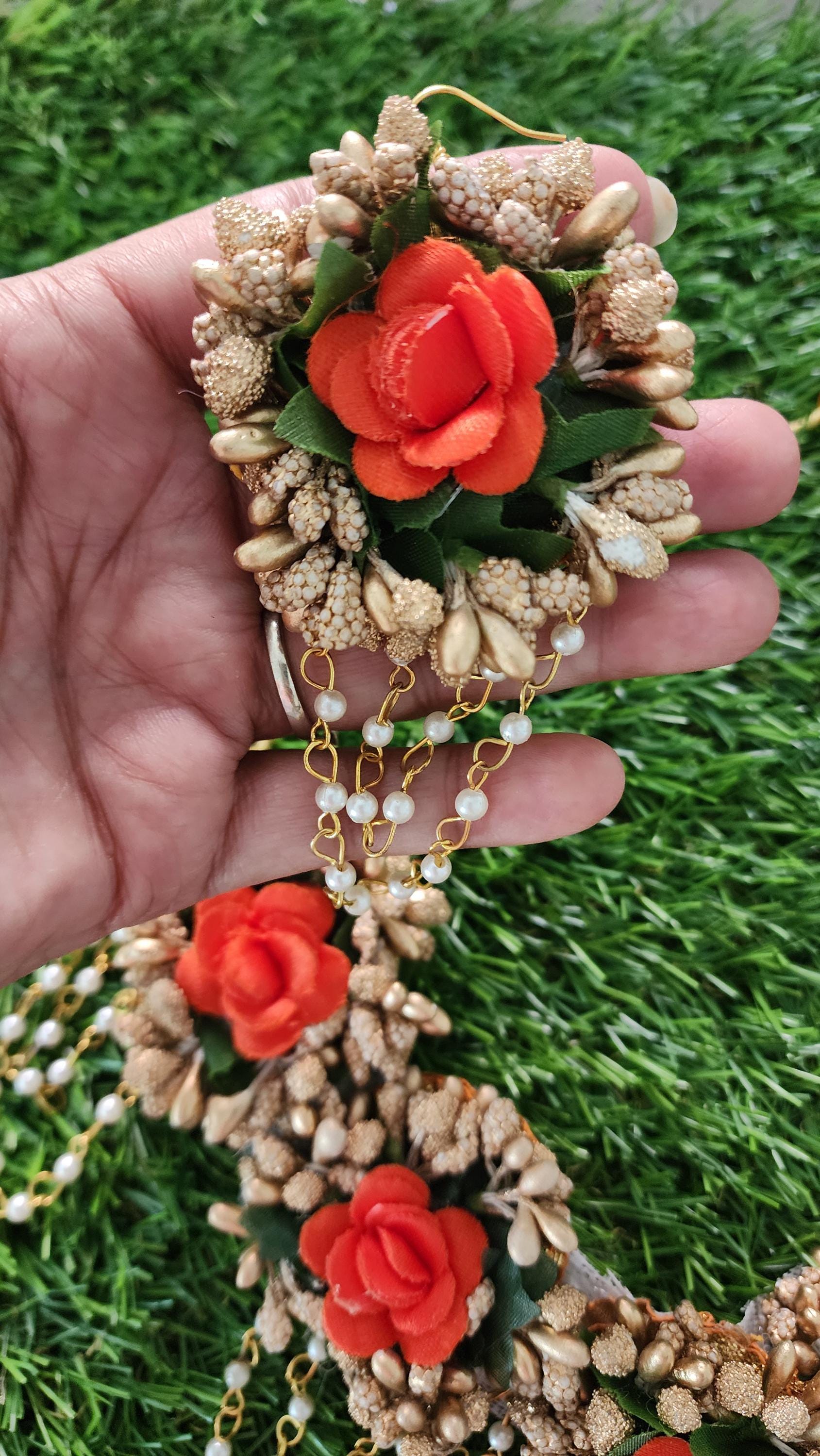 Floral Haldi Mehandi Jewelry Set, Indian Wedding, Sangeet.