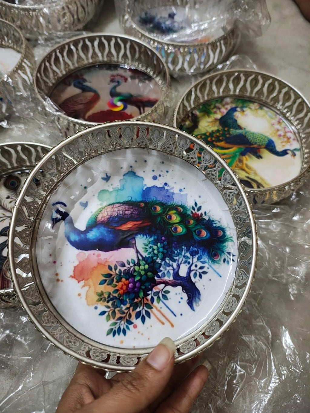 Peacock Decor German Silver Tray: 6 Inch Pooja Thali
