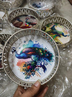 Peacock Decor German Silver Tray: 6 Inch Pooja Thali