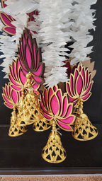Pink Lotus Garland with Bells: Indian Wedding Diwali Decor.