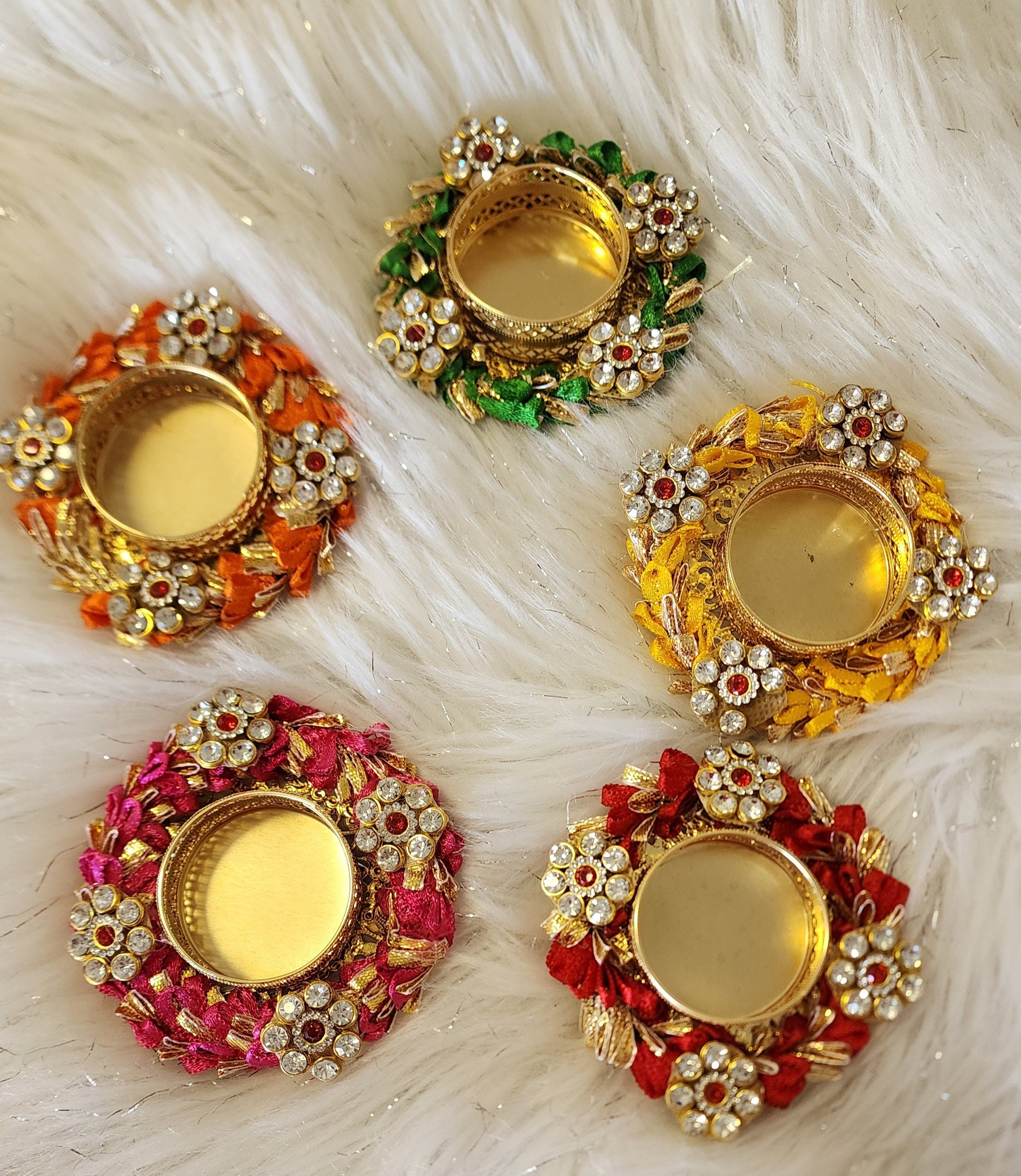 Kundan Handmade Tea Light Holders: Diwali Wedding Favor, Pooja Decor.