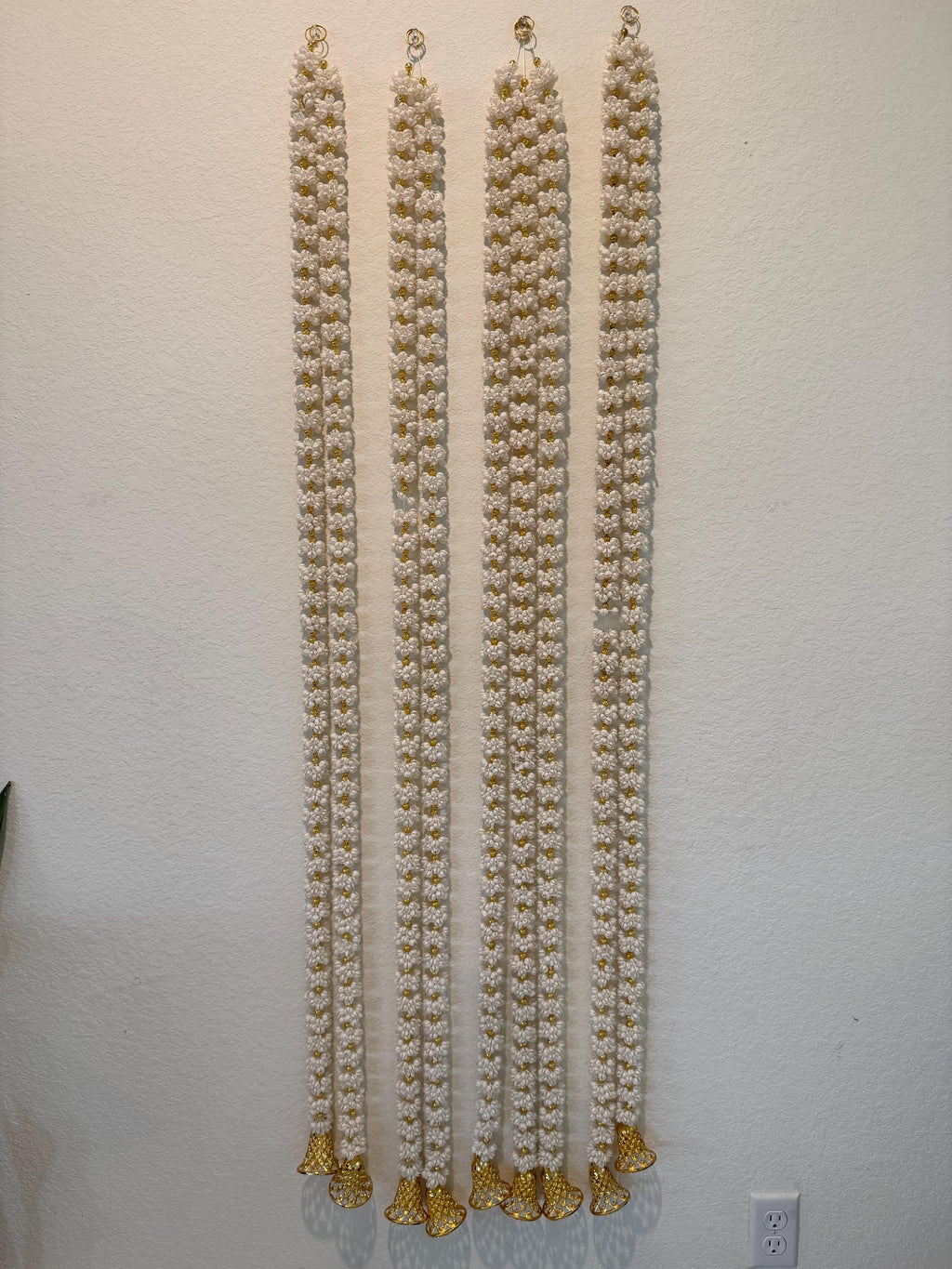 Mogra Bell Garland: White & Gold Artificial Flower String - Diwali Wedding Decor