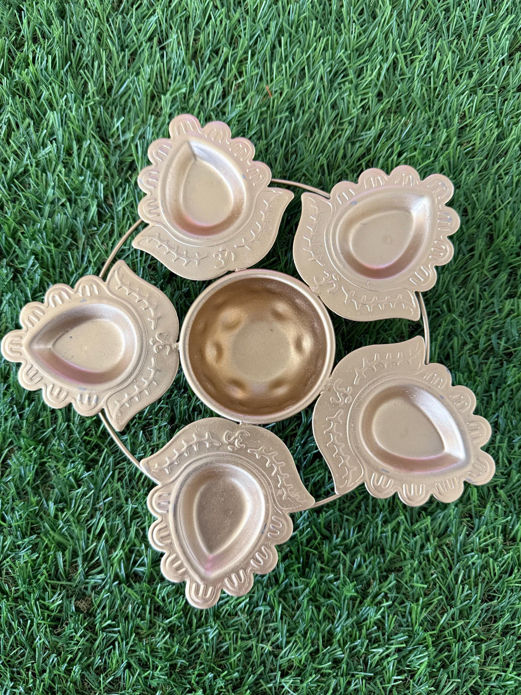 Metal Urli: Lotus 7" Gold Diwali Decoration, Pooja Gift diya.
