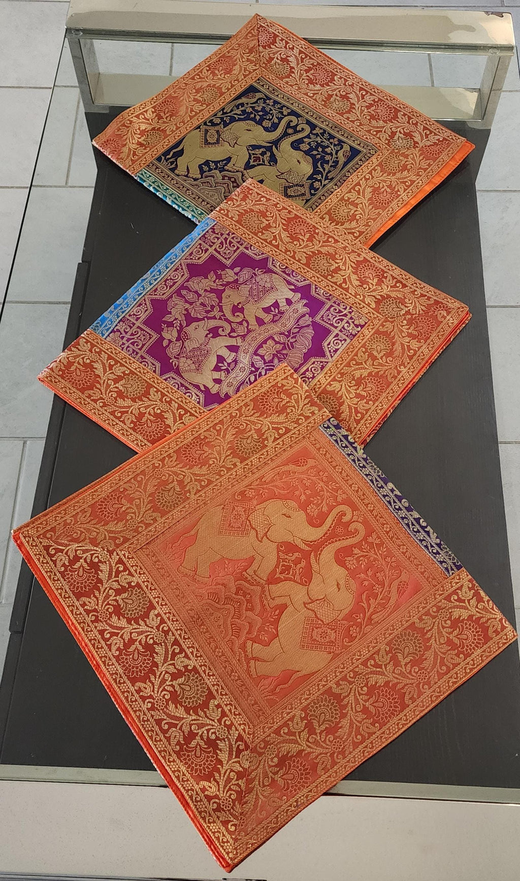 Elephant Print Silk Brocade Table Runner: Indian Decor (16X60 Inch)