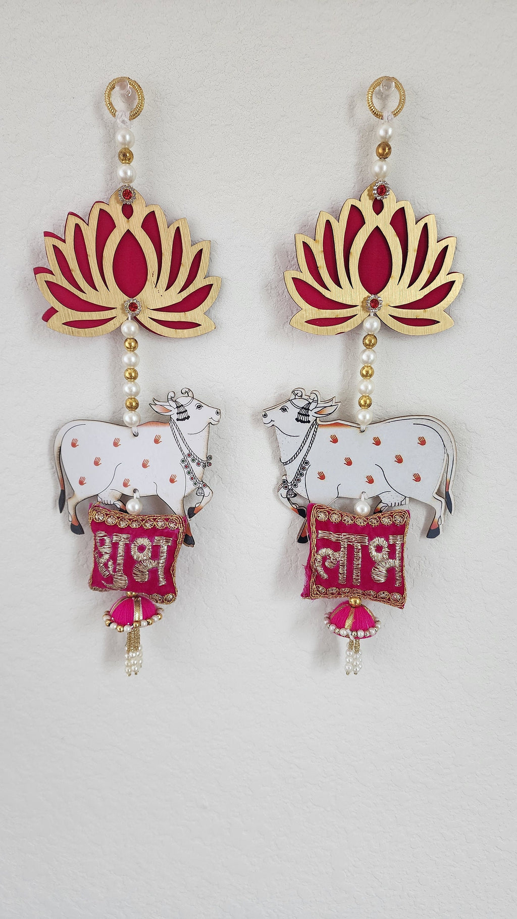 Lotus & Pichwai Cow Shubh-Labh Hanging: Indian Wedding Diwali Decor