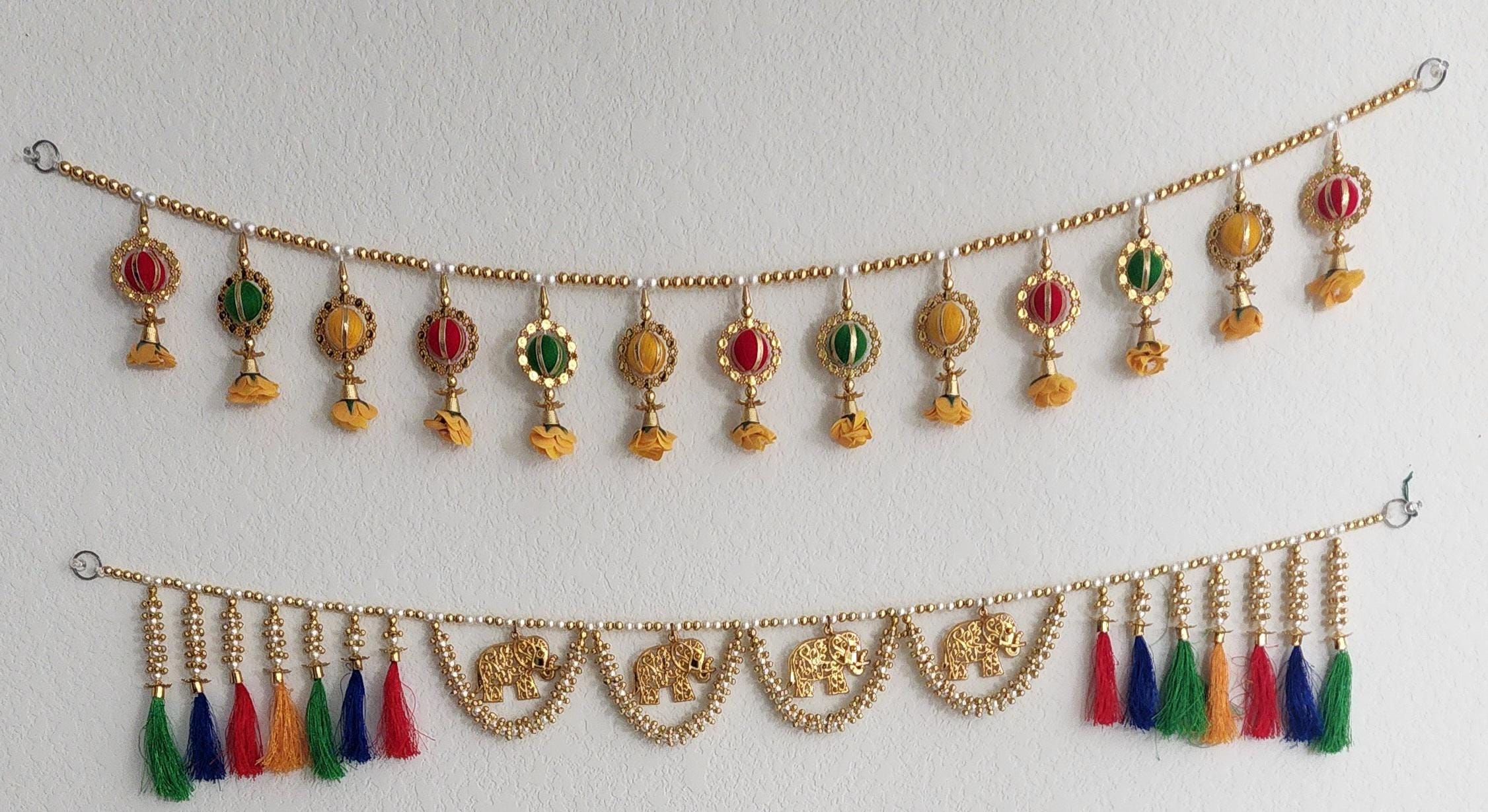 Handmade Silk Toran: Indian Wedding Door Hanging, Home Decor (36 x 5 inch)