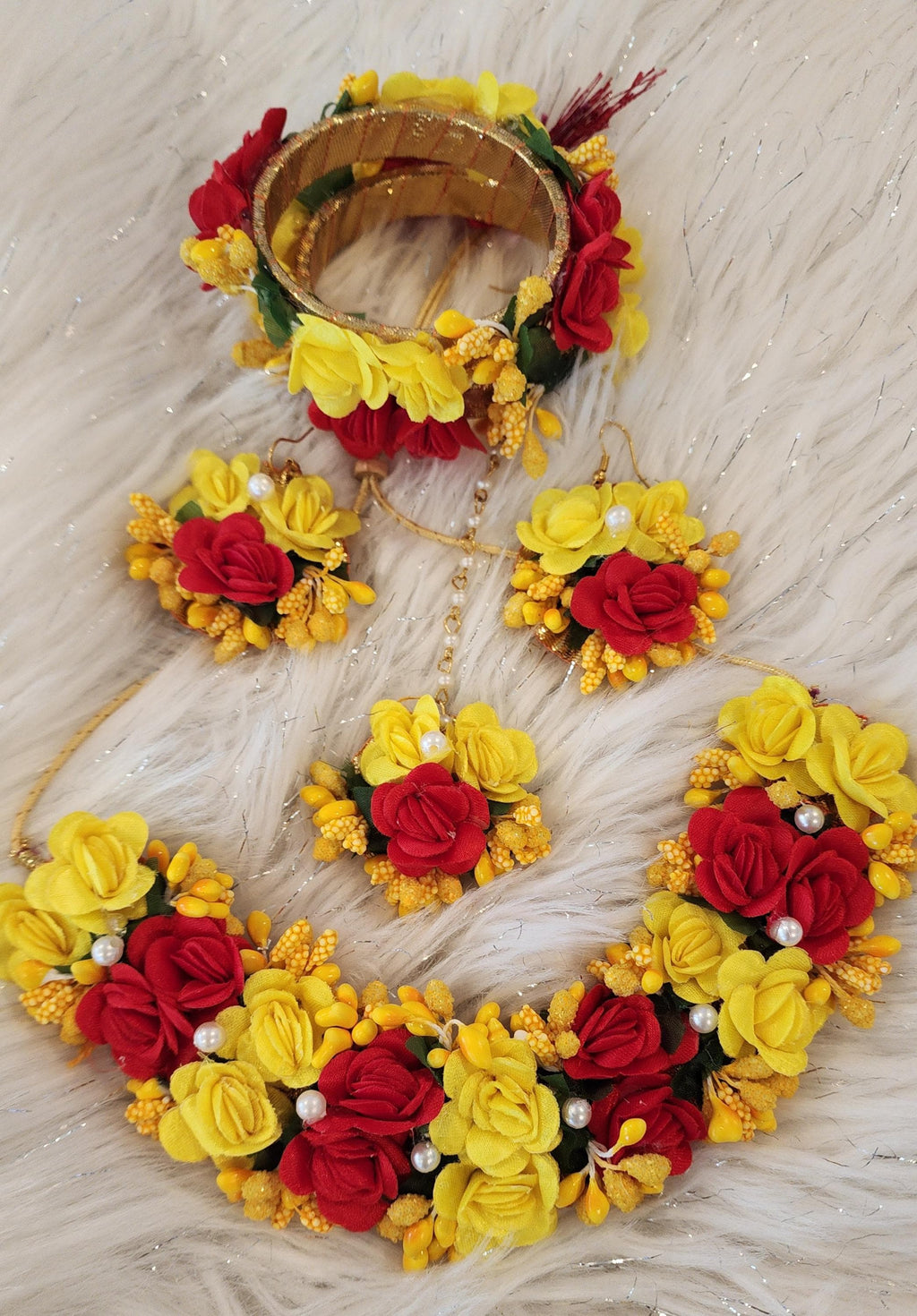 Handmade Floral Jewelry Set: Haldi Mehandi Indian Wedding