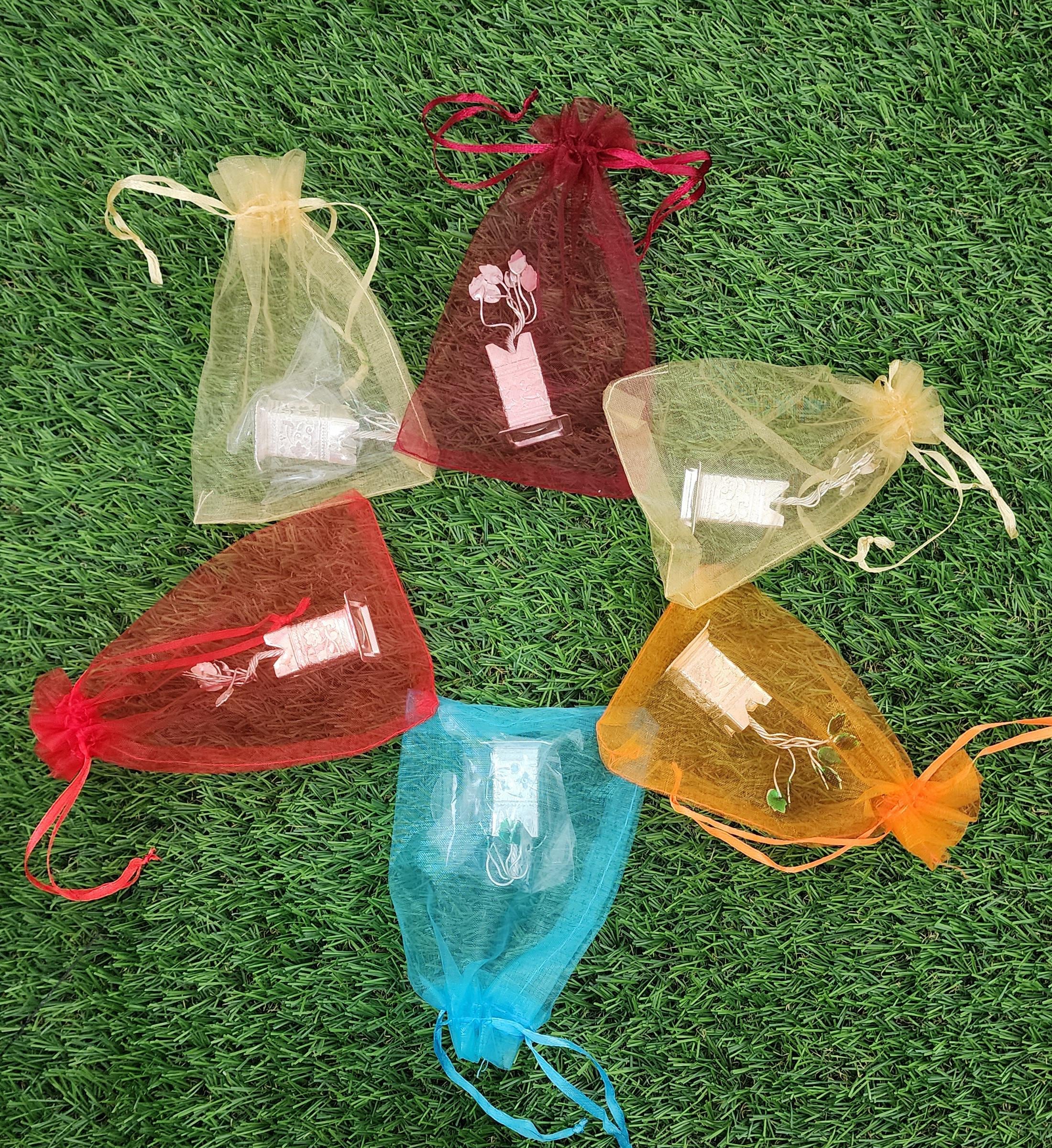 German Silver Tulsi Plant with organza Potli Bag: Diwali Pooja Gift.