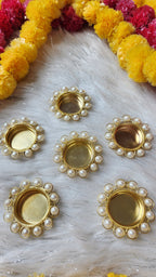 Gold Tea Light Candle Holders with Pearls: Diwali Favor Gifts