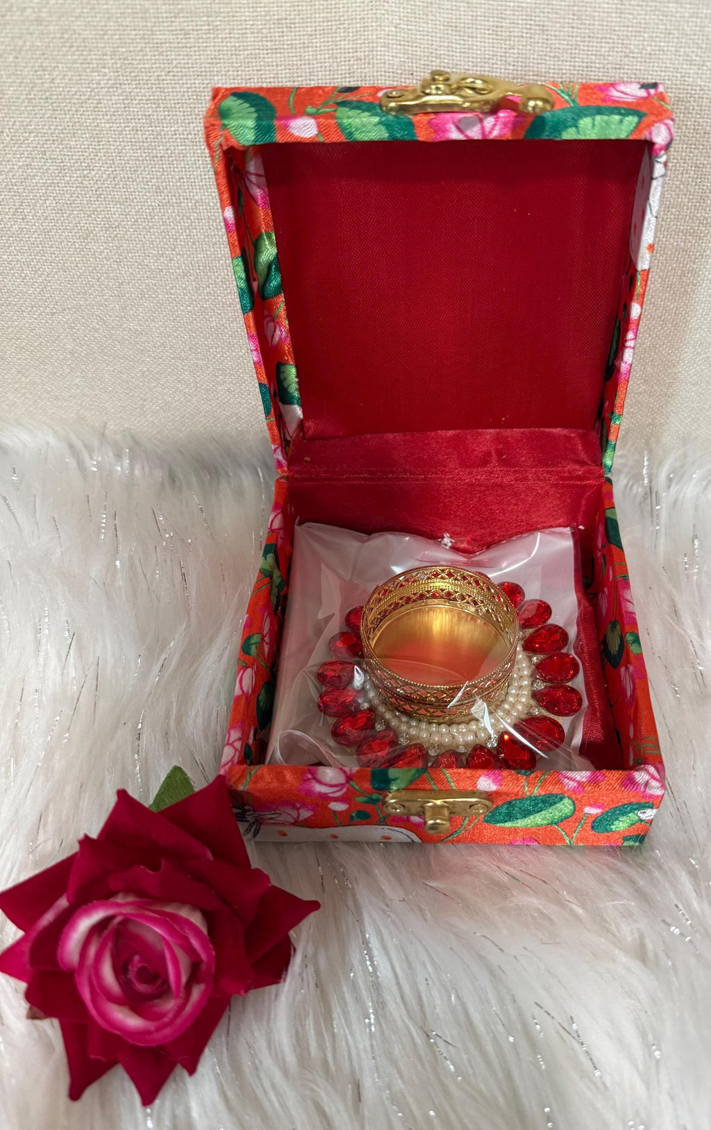 Pichwai Print Handmade Box with T Light Candle Holder