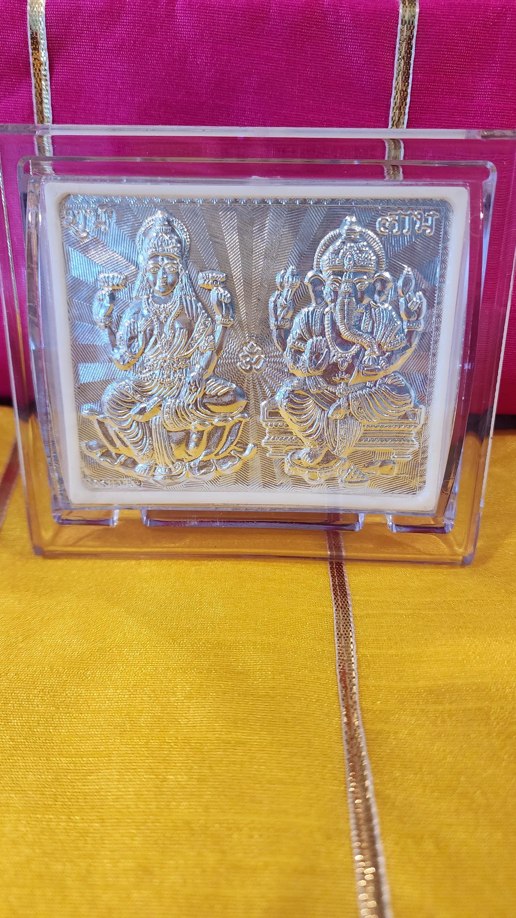 Handmade Silver Ganesh Photo Frame: Diwali Pooja Decor (4.5 × 3.5)