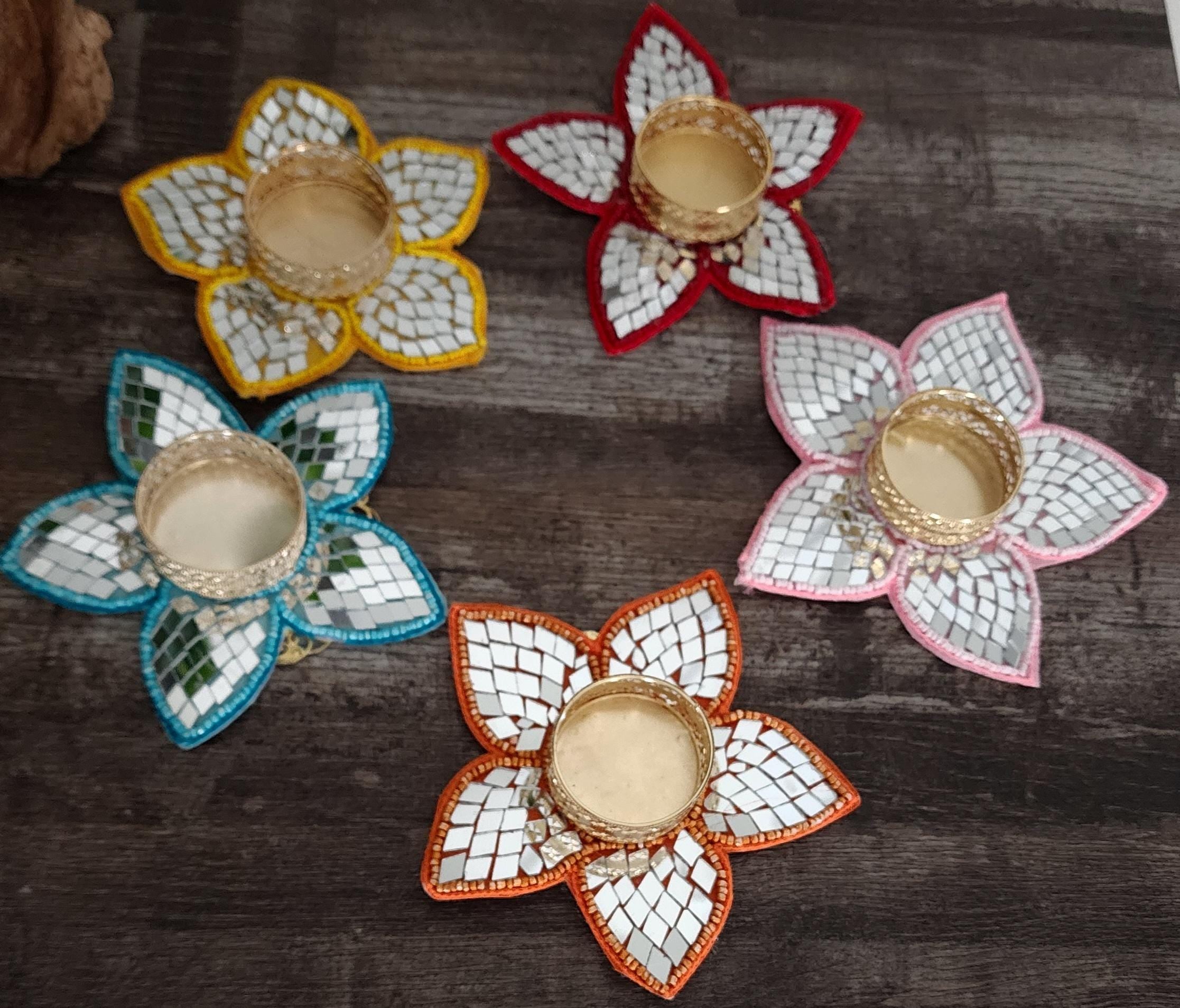 Mirror Work Tea Light Holder: Handcrafted Diwali Pooja Decor