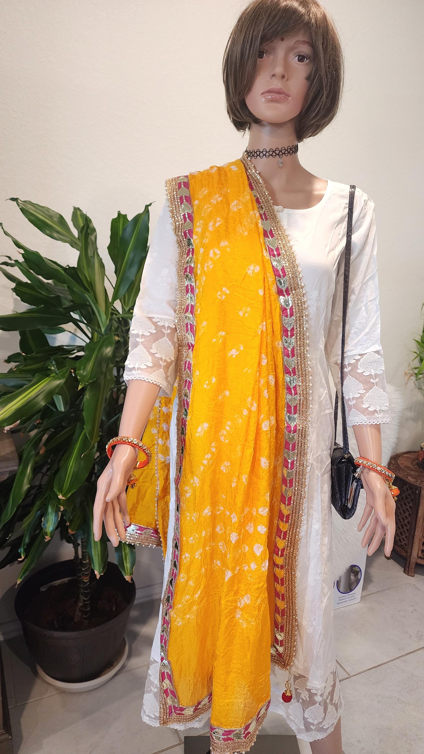 Bandhej Dupatta with Moti Lace: Rajasthani Wedding Favor, Assorted Colors