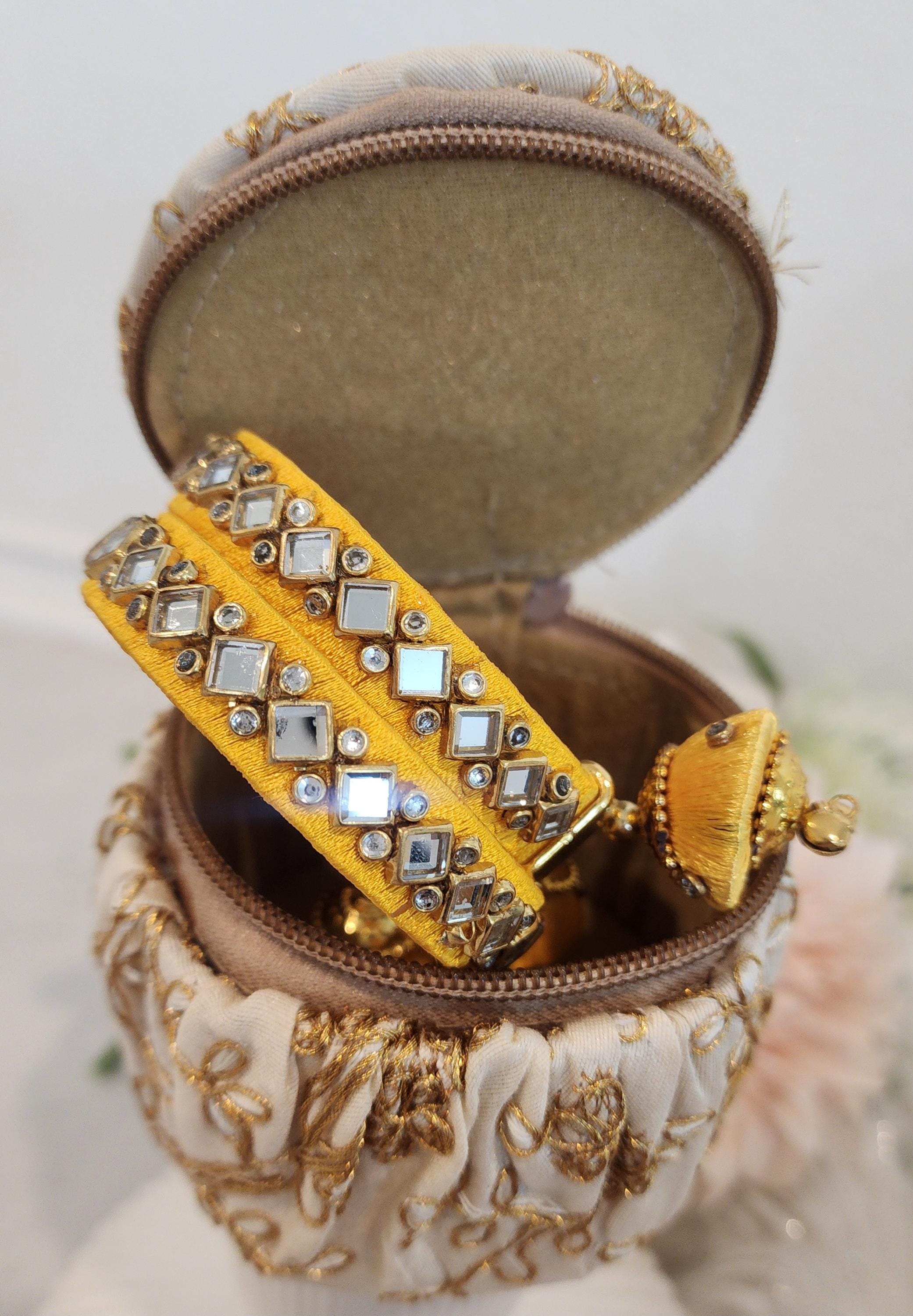 Embroidered Matki Bangle Box: Indian Jewelry Organizer, Wedding Favor.