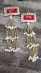 Kundan Shubh-Labh Hanging: Red Velvet Diwali Mandir Decor.