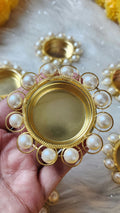 Gold Tea Light Candle Holders with Pearls: Diwali Favor Gifts