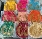 Embroidered Silk Peacock Print Potli Bag: Indian Wedding Favor, Henna Party Gift