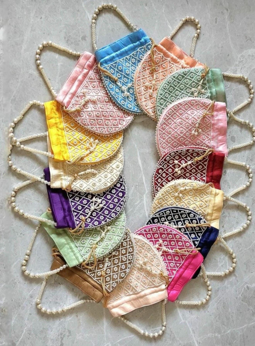 Beaded Pearl Potli Bag: Indian Wedding Clutch, Handmade Silk Purse.