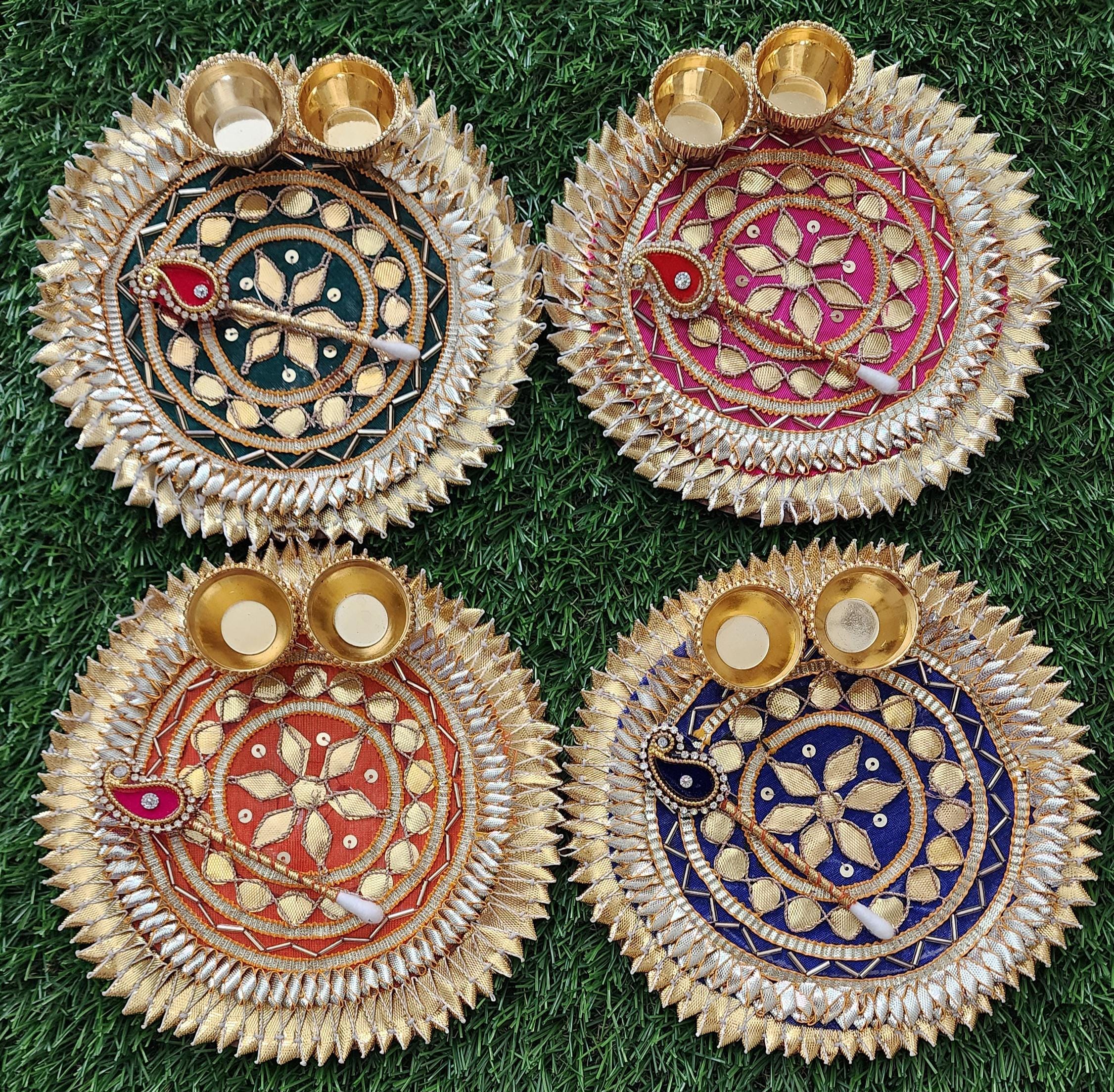 Handcrafted Haldi Kumkum Plate: Gotta Patti Work, Pooja Favor (6 inch)