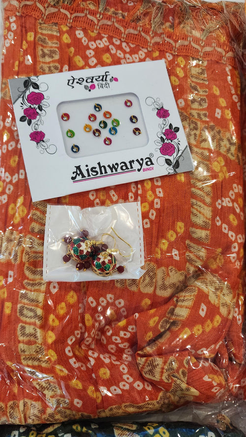 Bandhani Art Silk Dupatta Set: Rajasthani Wedding Favor, Tassel Detail Pack of 2