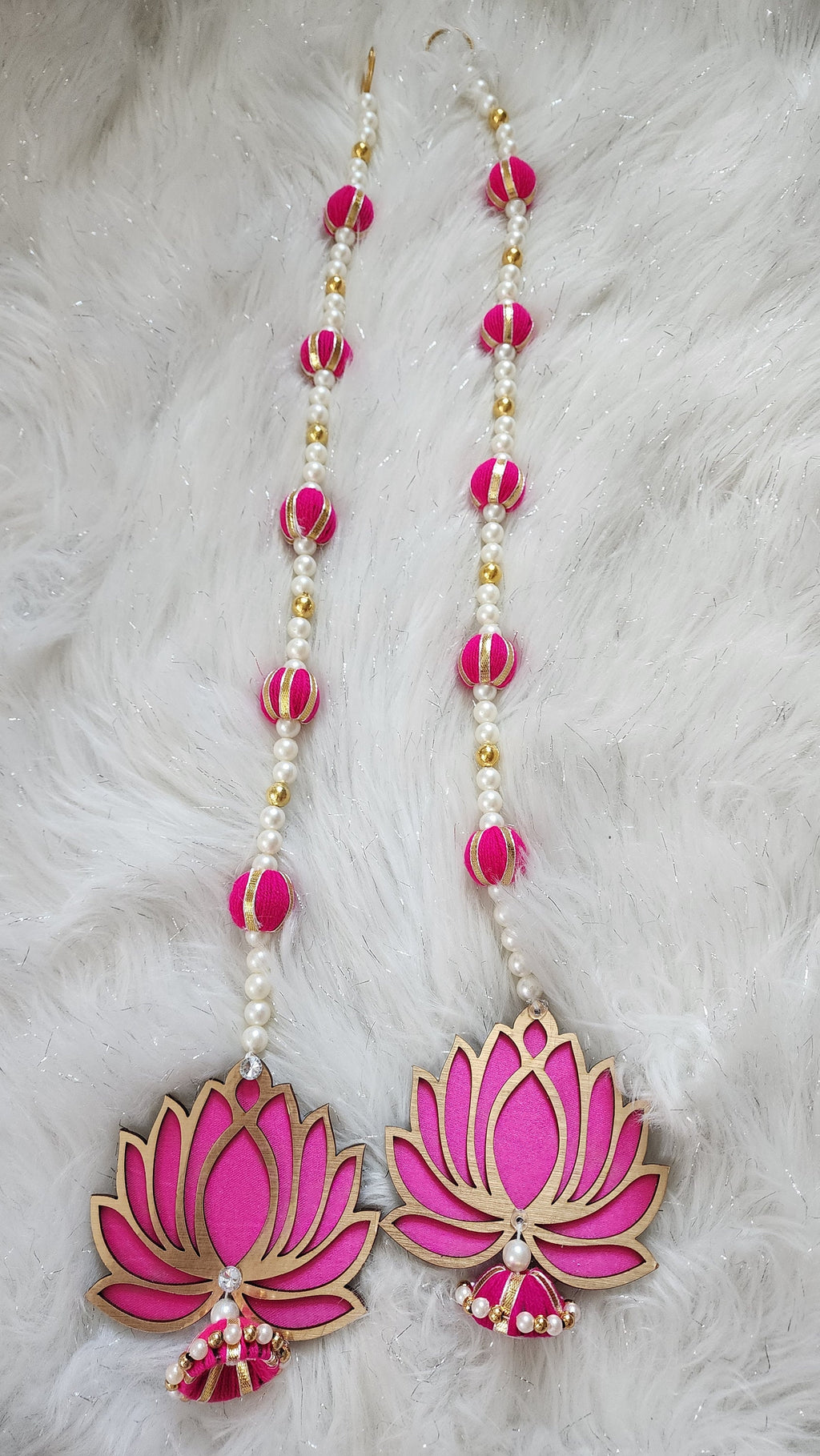 Pink Lotus Garland with Pearls Handmade Indian Wedding Hanging Mala - 24/30 inch