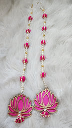 Pink Lotus Garland with Pearls Handmade Indian Wedding Hanging Mala - 24/30 inch