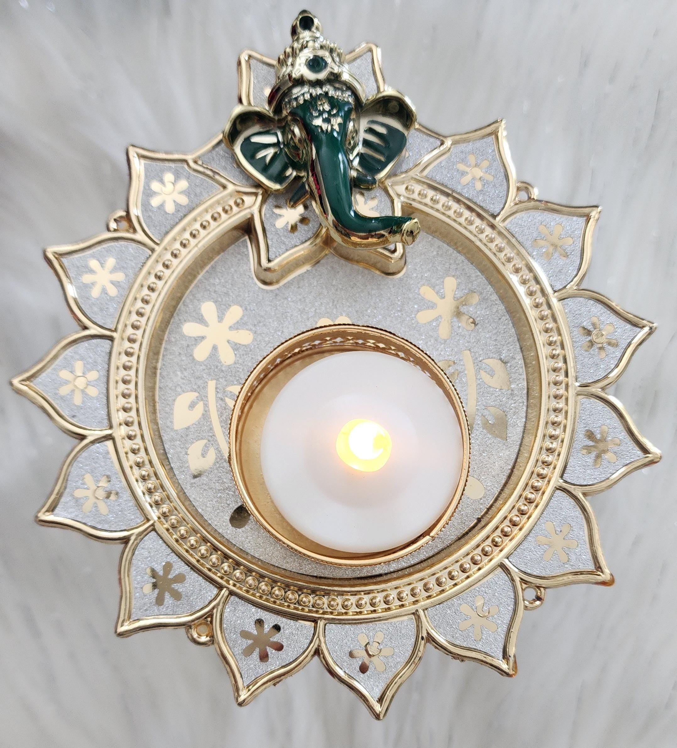 Ganpati HandmadeTea Light Plate: Acrylic Diwali Pooja Decor.