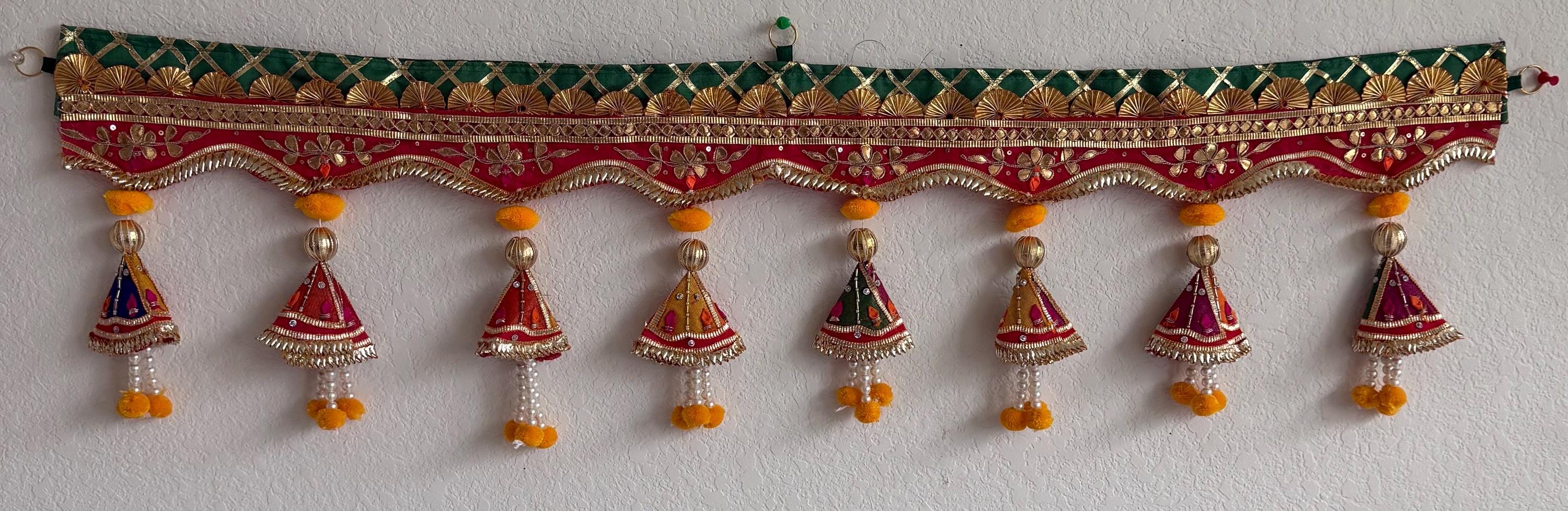 Handmade Indian Toran: Gotta work Pearl Door Hanging, Traditional Decor (40x10) inch)