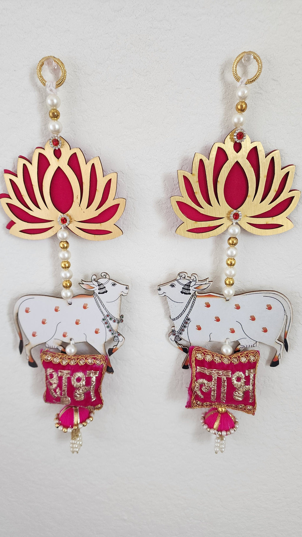 Lotus & Pichwai Cow Shubh-Labh Hanging: Indian Wedding Diwali Decor
