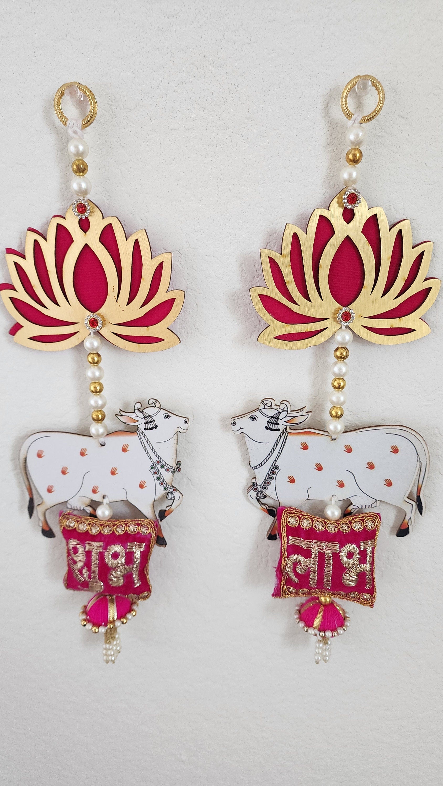 Lotus & Pichwai Cow Shubh-Labh Hanging: Indian Wedding Diwali Decor