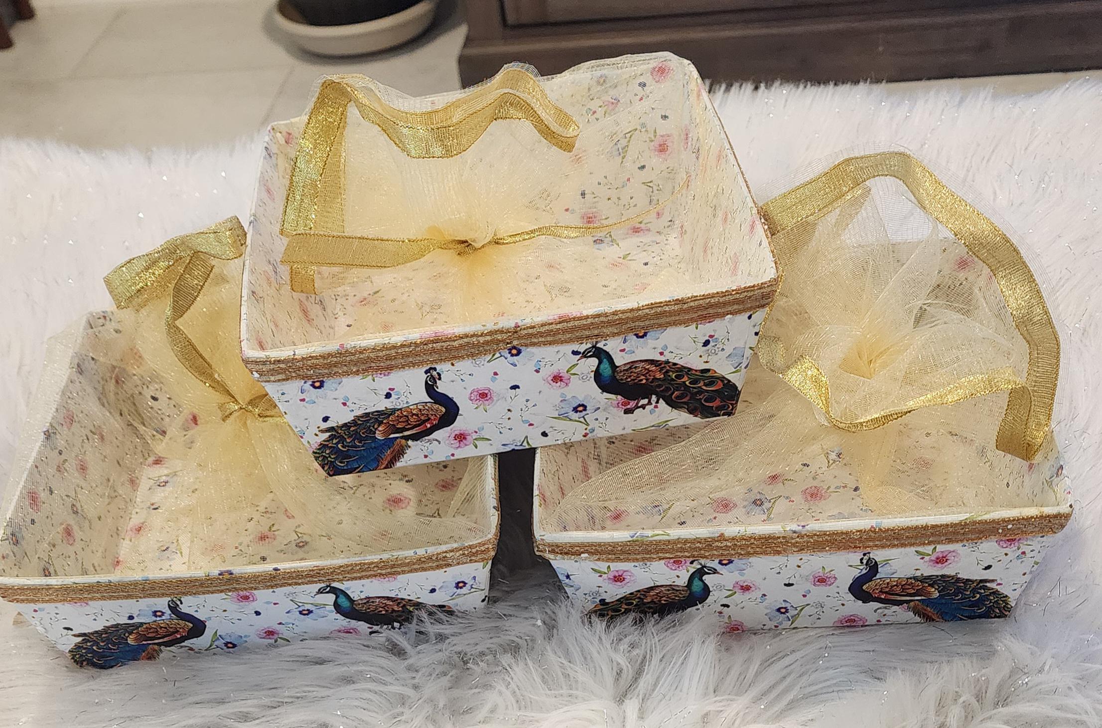 Handmade Wedding Gift Box: Decorative Keepsake Basket, Peacock Design