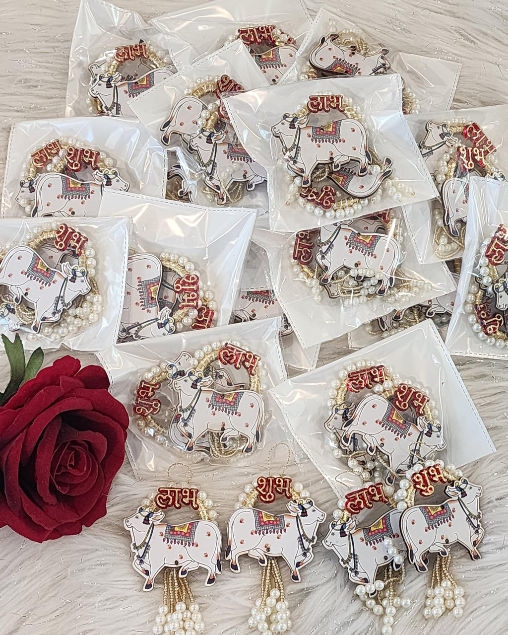 Pichwai Handmade Cow Shubh-Labh Hanging: Diwali Mandir Decor.