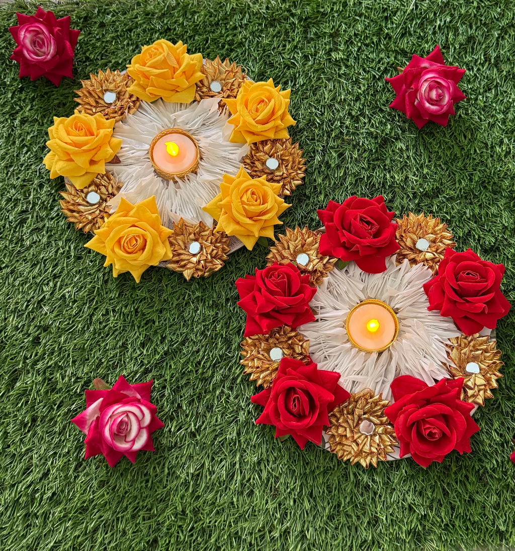 Lotus Tealight Candle Holder Rangoli: Diwali Festive Decor