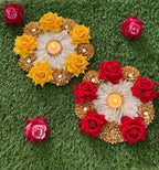 Lotus Tealight Candle Holder Rangoli: Diwali Festive Decor