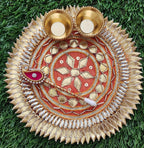 Handcrafted Haldi Kumkum Plate: Gotta Patti Work, Pooja Favor (6 inch)