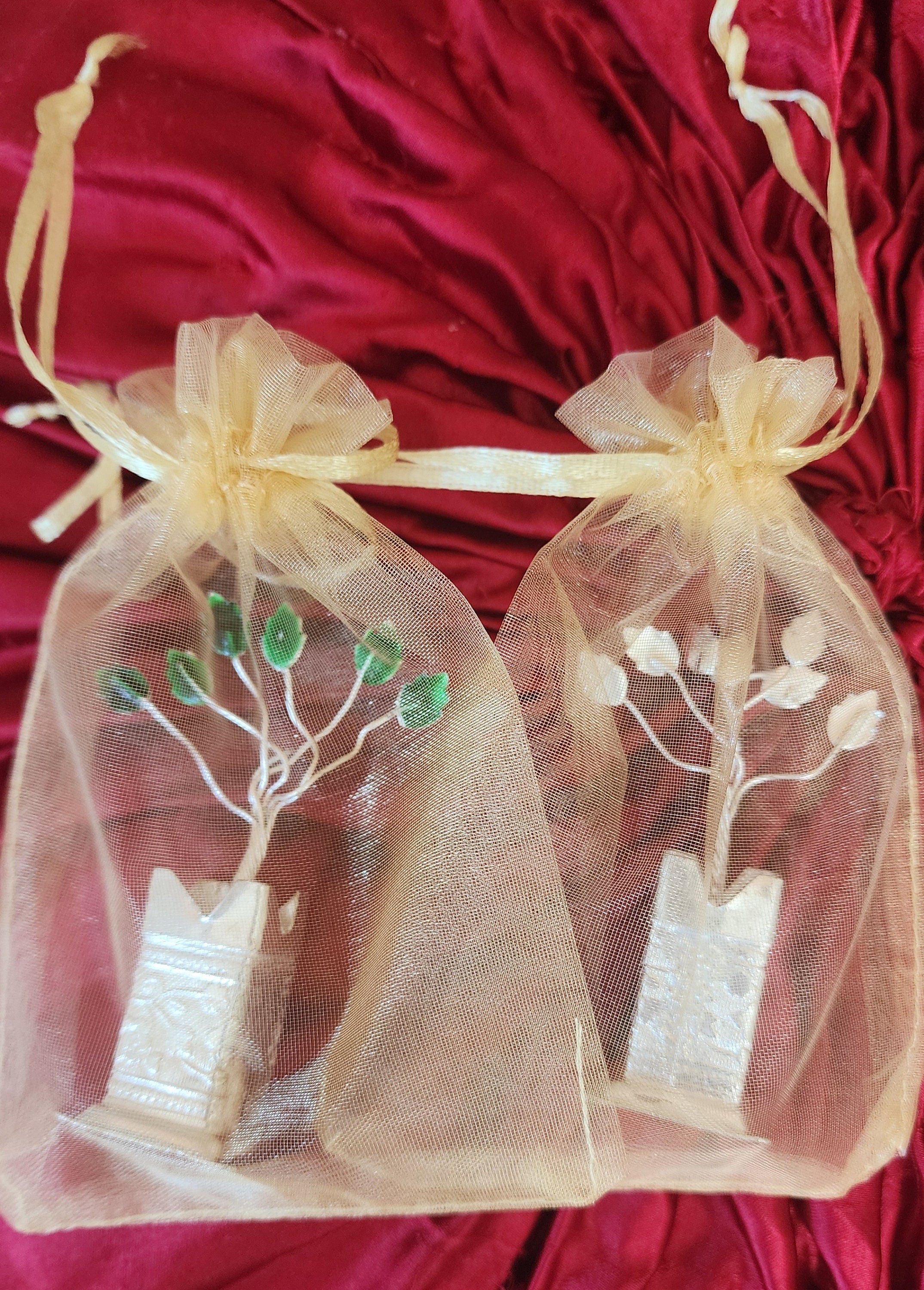 German Silver Tulsi Plant with organza Potli Bag: Diwali Pooja Gift.