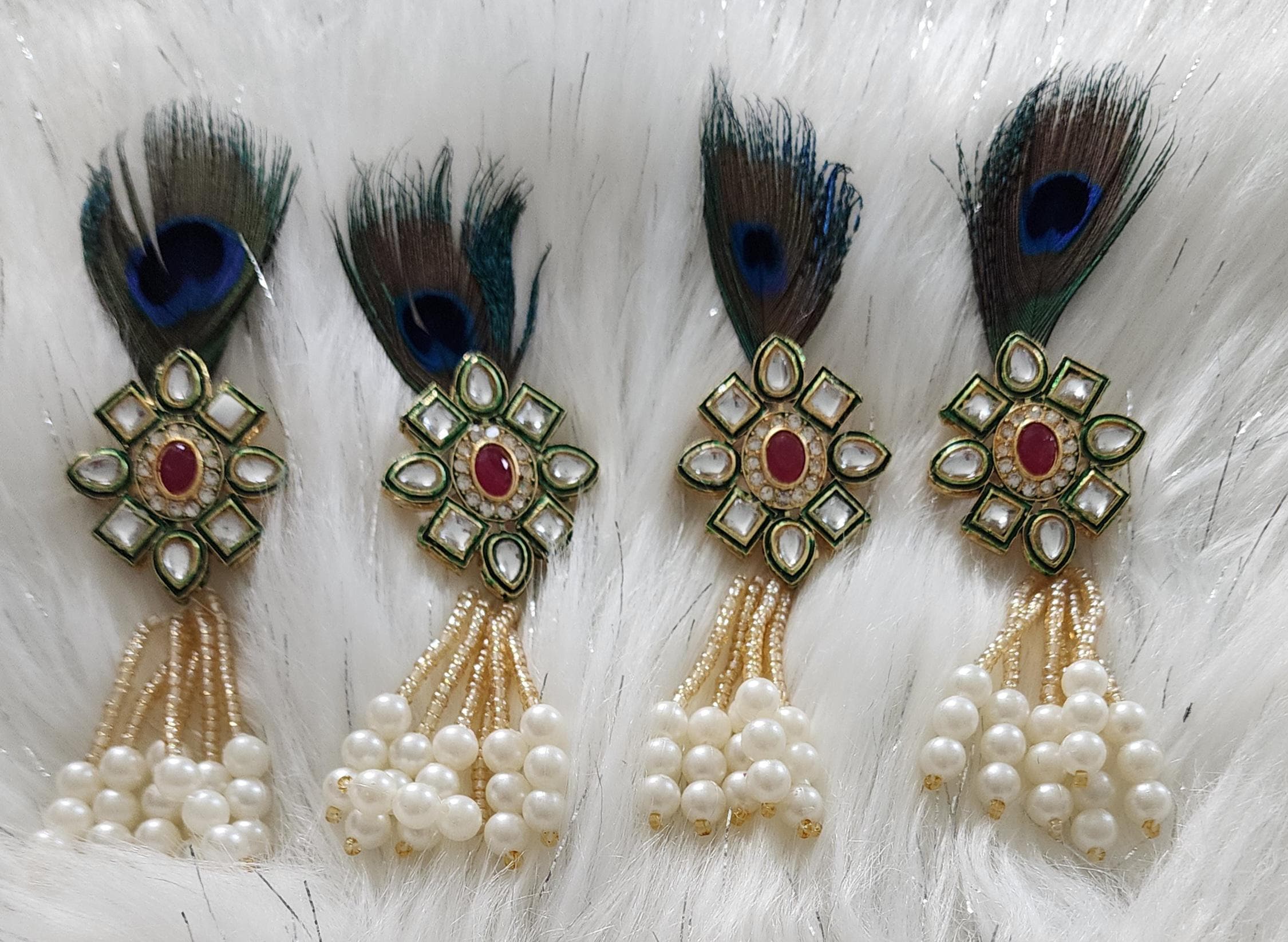 Peacock Feather Wedding Brooches: Lotus Kundan Indian Favor Pins